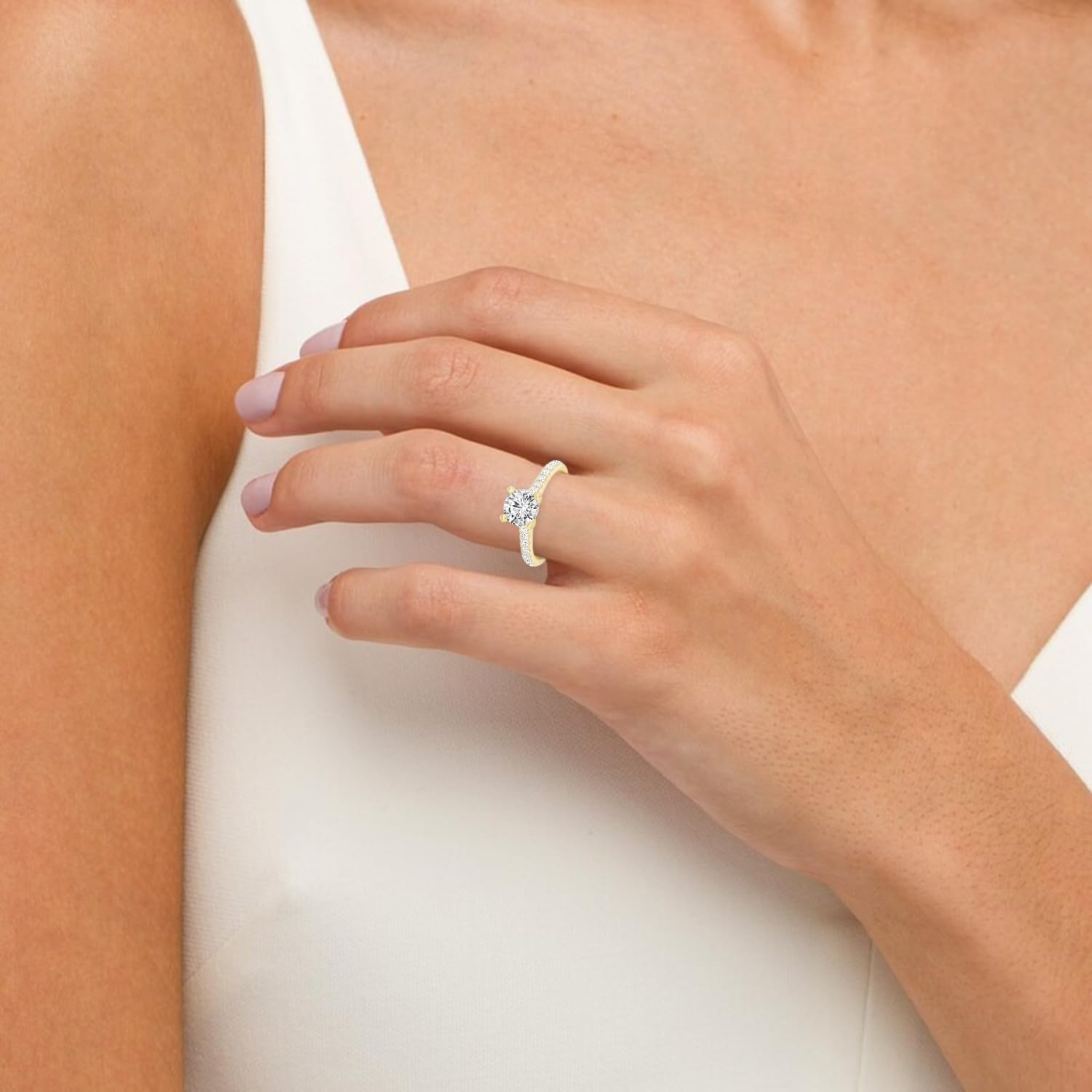 Classic lab-grown diamond solitaire engagement ring in 14k gold with prong setting, round cut diamond