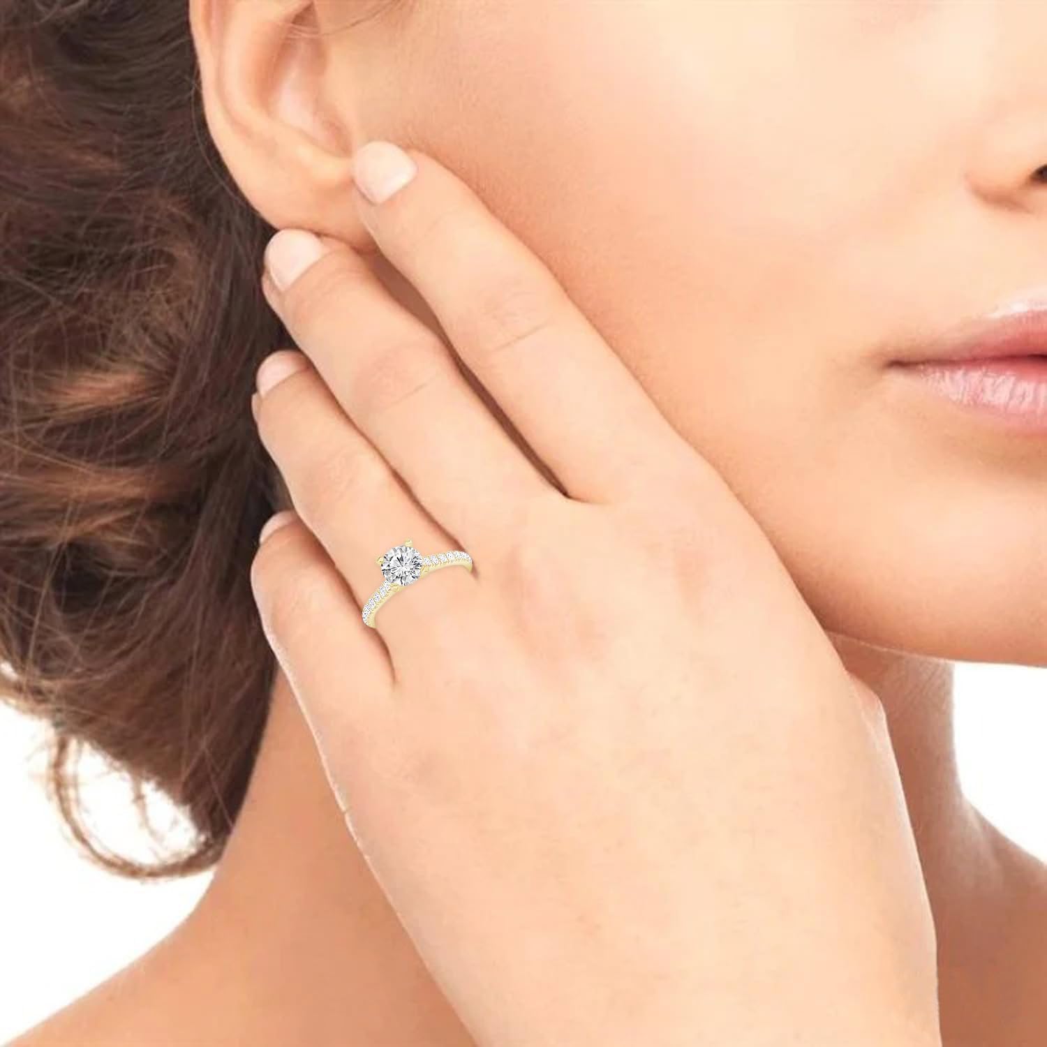 Classic lab-grown diamond solitaire engagement ring in 14k gold with prong setting, round cut diamond