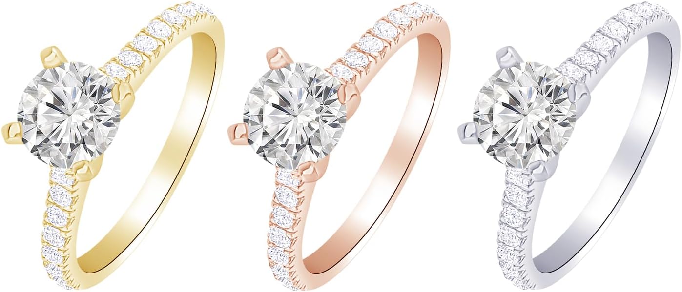 Classic lab-grown diamond solitaire engagement ring in 14k gold with prong setting, round cut diamond