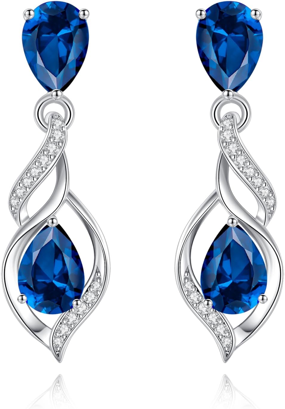Sterling silver teardrop birthstone earrings with romantic infinity love design for women