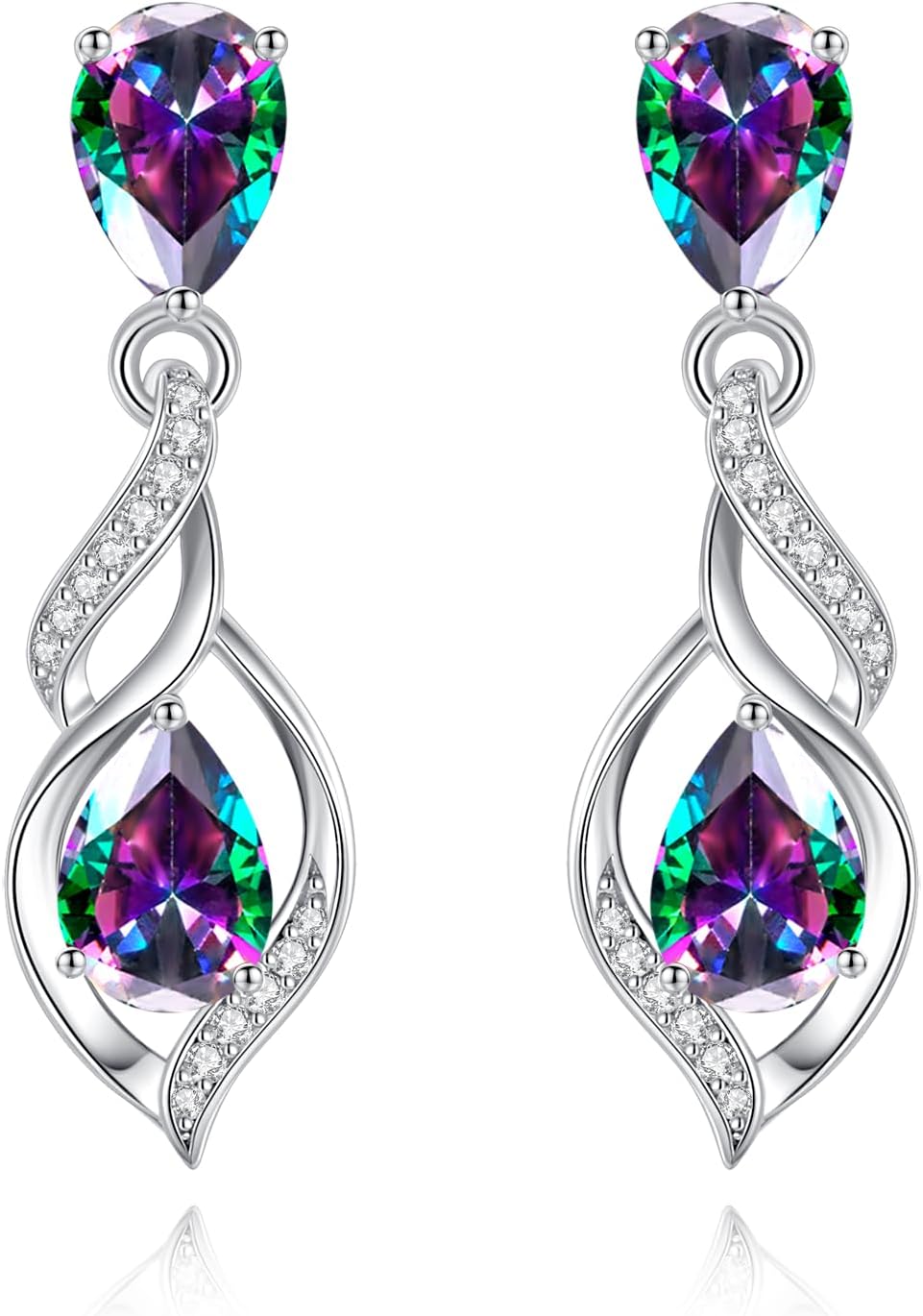Sterling silver teardrop birthstone earrings with romantic infinity love design for women