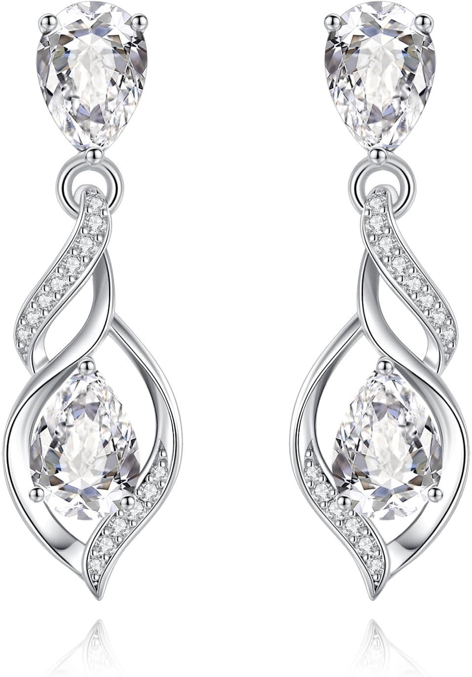 Sterling silver teardrop birthstone earrings with romantic infinity love design for women