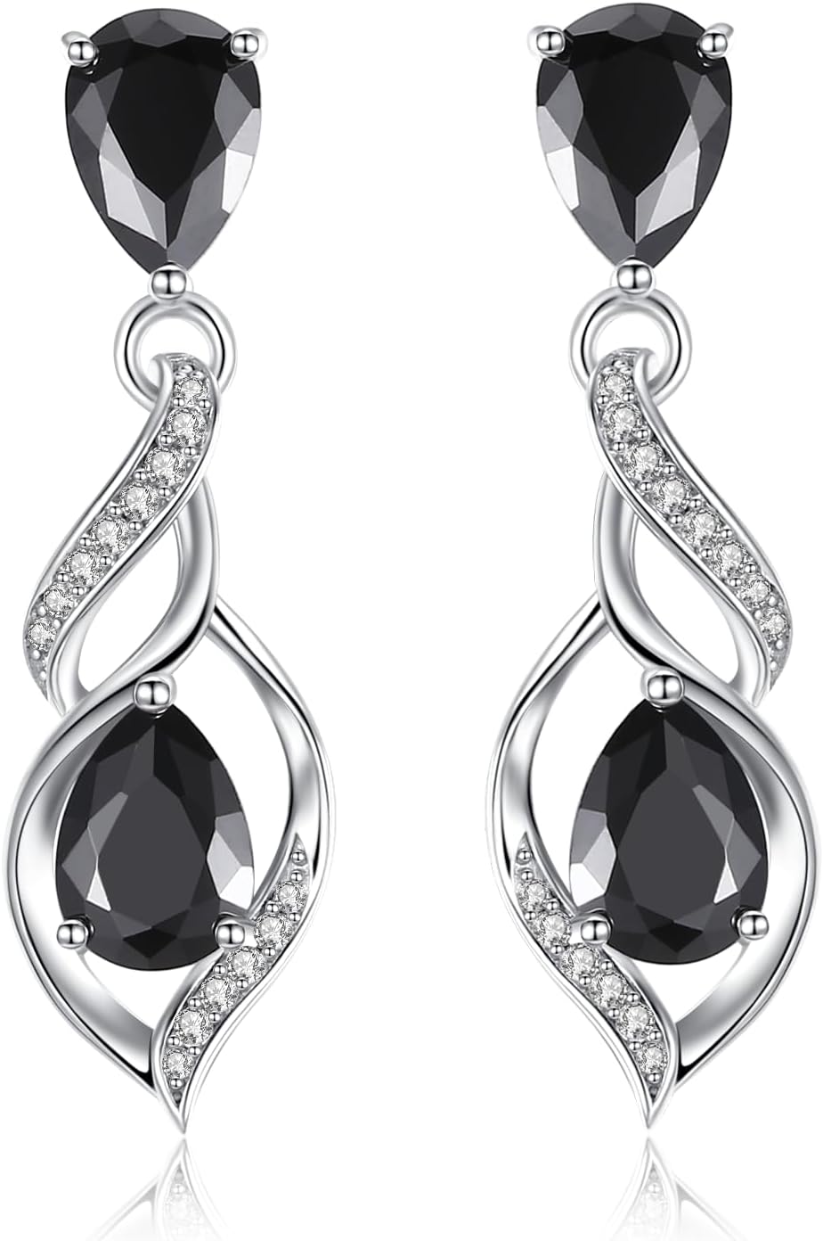 Sterling silver teardrop birthstone earrings with romantic infinity love design for women