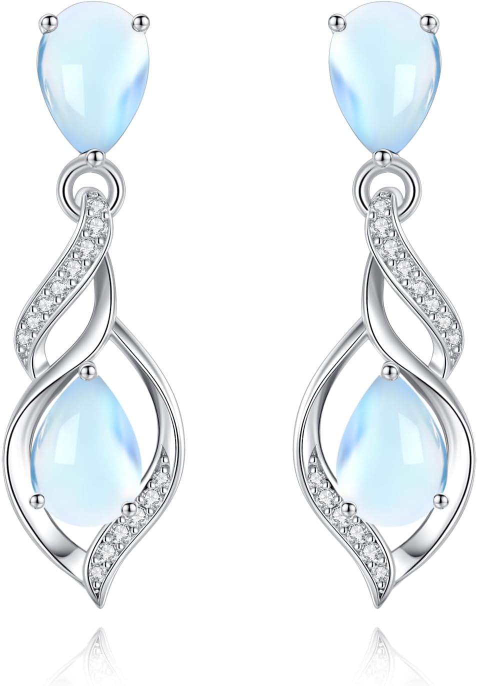 Sterling silver teardrop birthstone earrings with romantic infinity love design for women
