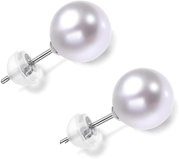 Classic 18K gold pearl stud earrings with lustrous white pearl detail