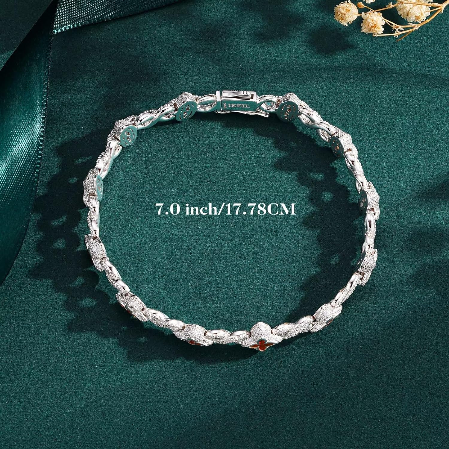 Sterling silver clover tennis bracelet with birthstone charm, classic design, 7-8 inches adjustable length