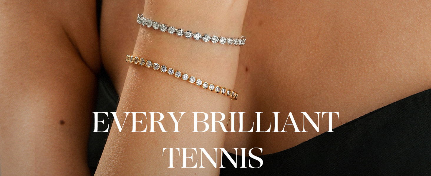 Adjustable sterling silver tennis bracelet with cubic zirconia stones and 14K gold plating, classic fine jewelry style