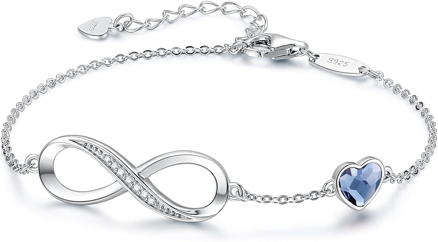 CDE Mothers Day Gifts Infinity Heart Birthstone Charm Link Bracelet for Women 925 Sterling Silver Adjustable Mother's Day Valentine's Day Christmas Day Gift Anniversary Birthday Jewelry for Wife Girlfriend Her
