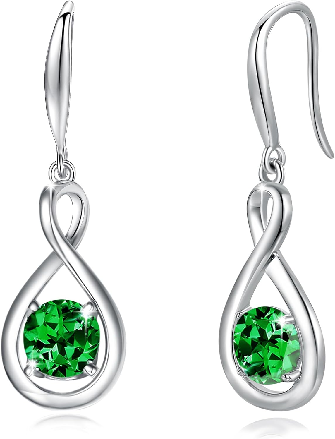 FANCIME Dangle Drop Earrings 925 Sterling Silver Dainty Infinity Round Gemstone Birthstone Jewelry Birthday Mothers Day Gifts for Her Women