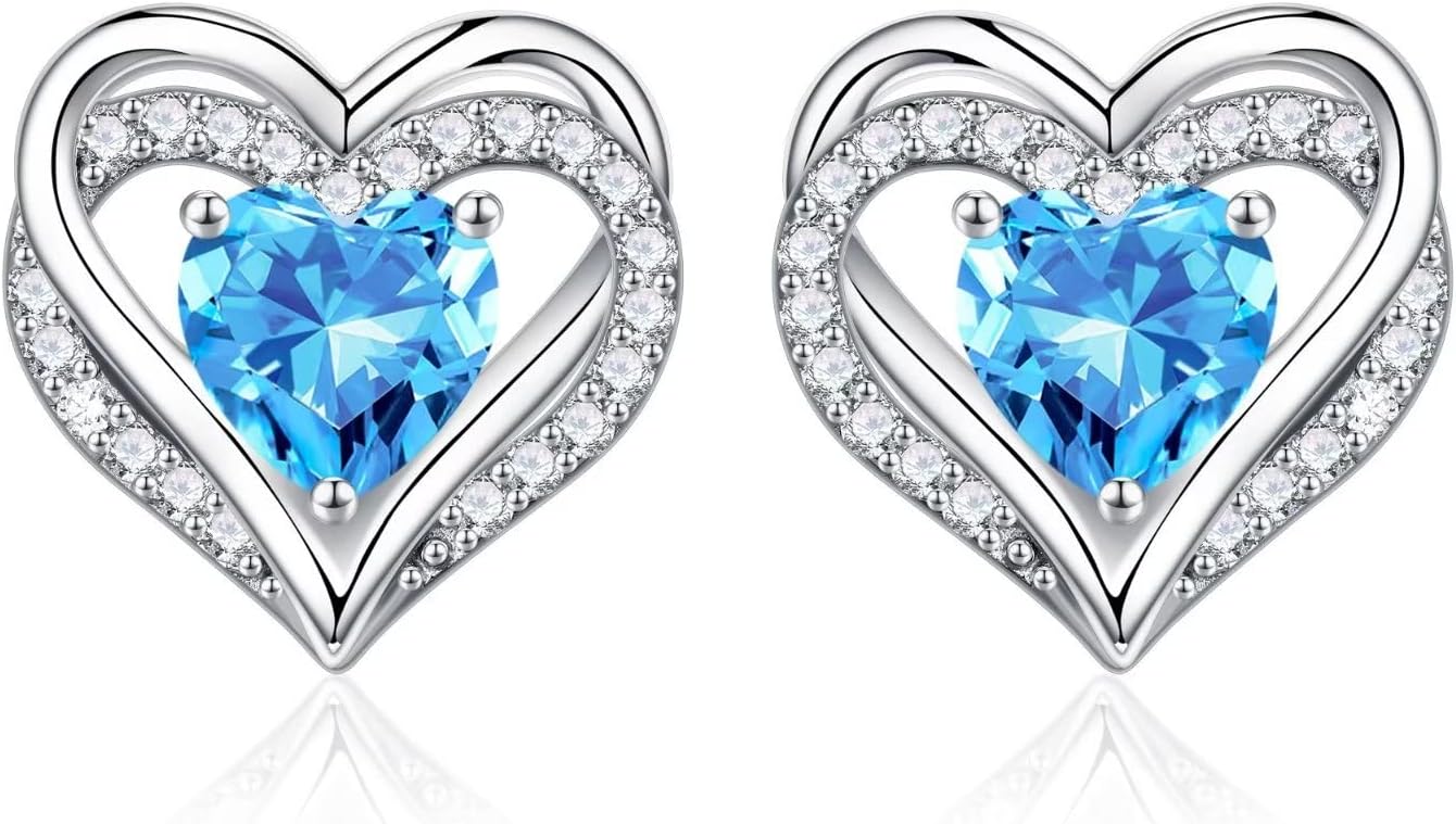 Iefil Mothers Day Gifts - 925 Sterling Silver Heart Stud Earrings Birthday Gifts for Women