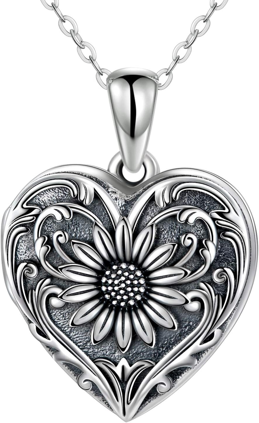 SOULMEET Personalized Silver Locket Necklace That Holds Pictures Photo Keep Someone Near to You, Memorial Custom Lockets Necklaces Letters Engraving for His Her