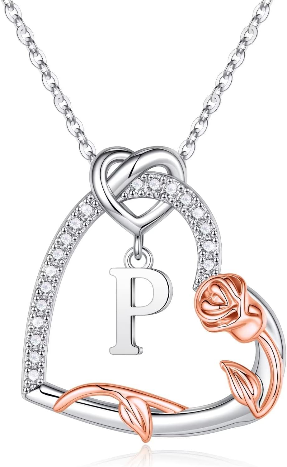 Sterling silver heart initial pendant necklace with romantic engraved charm on 18-inch chain