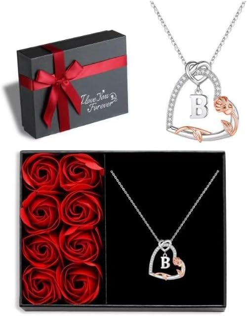 Sterling silver heart initial pendant necklace with romantic engraved charm on 18-inch chain