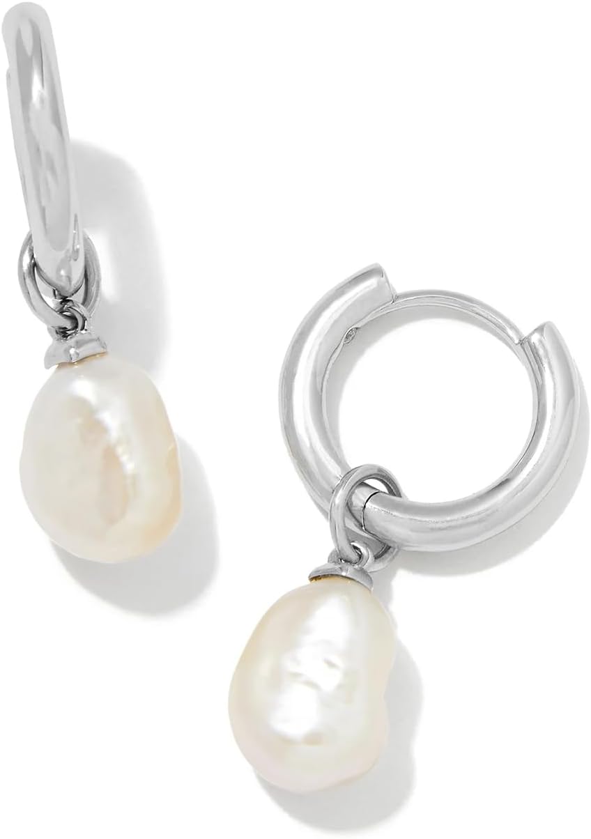 Gold-plated pearl huggie earrings with white pearl stone, modern minimalist style
