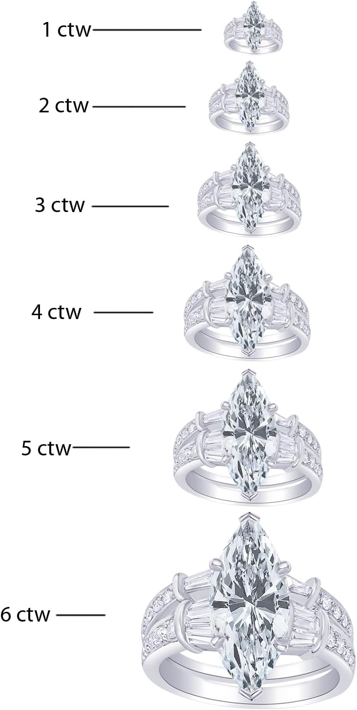 14k gold marquise cut diamond engagement ring with baguette and round brilliant accents, classic bridal set