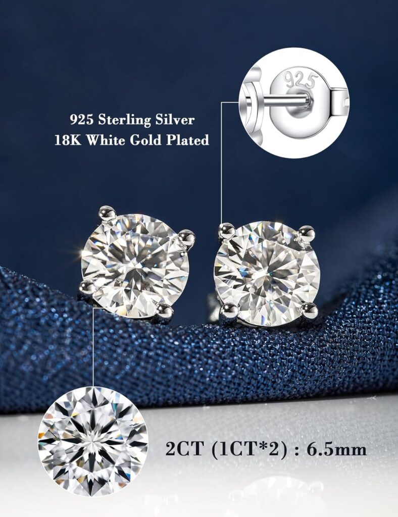Moissanite Stud Earrings Sterling Silver 1-3CT