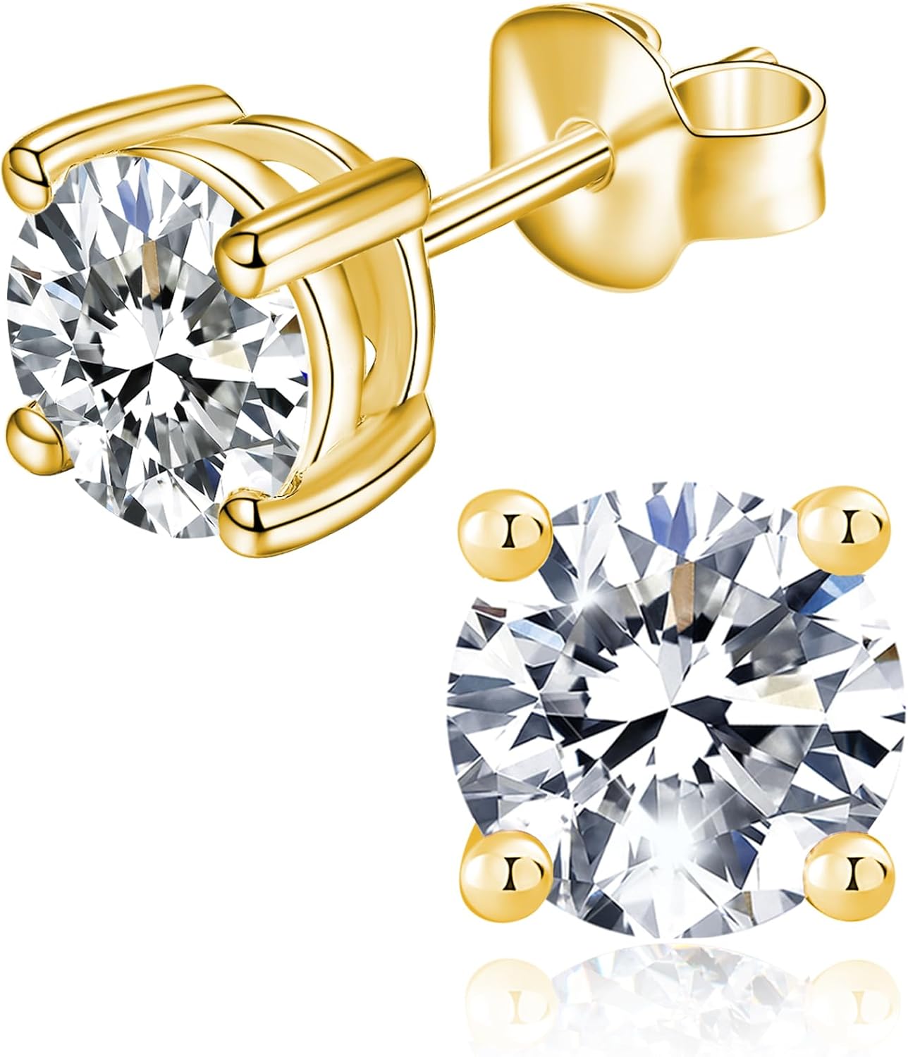 Sterling silver moissanite stud earrings with round brilliant cut stones, classic minimalist style