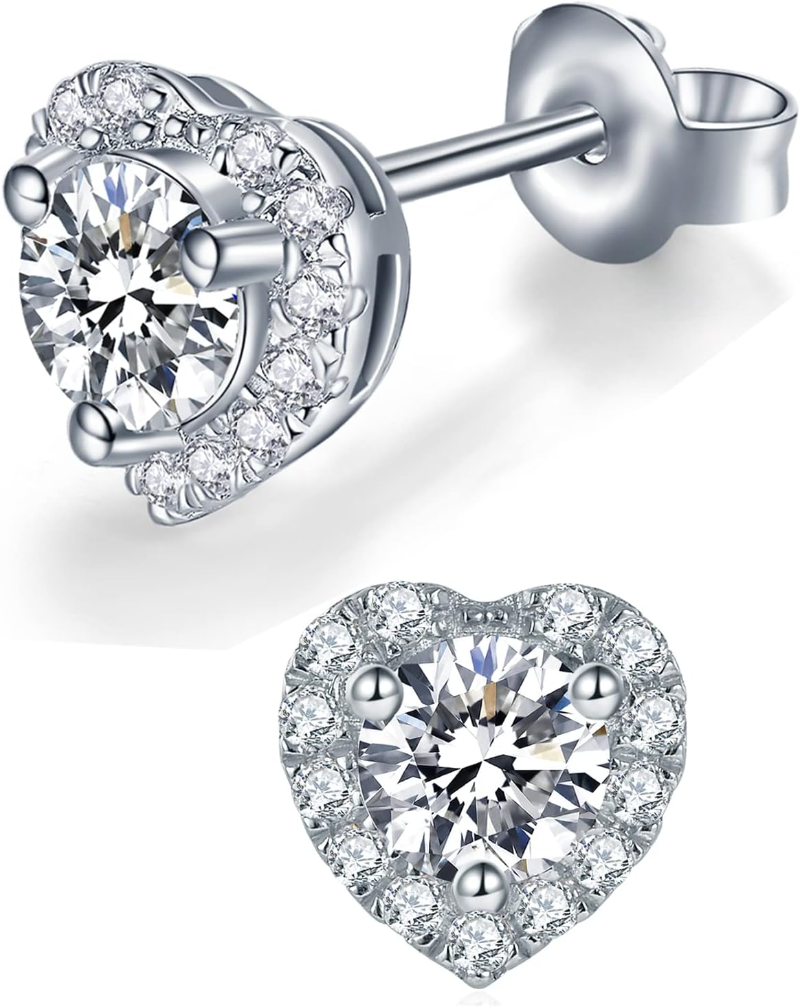 Sterling silver moissanite stud earrings with round brilliant cut stones, classic minimalist style