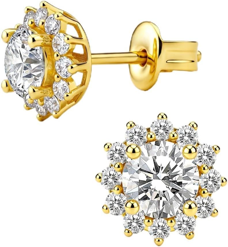 Sterling silver moissanite stud earrings with round brilliant cut stones, classic minimalist style