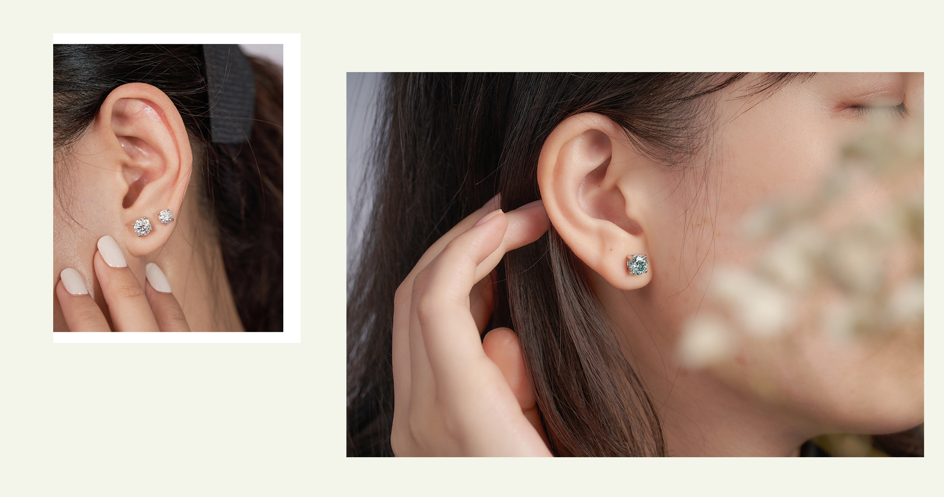 Sterling silver moissanite stud earrings with round brilliant cut stones, classic minimalist style