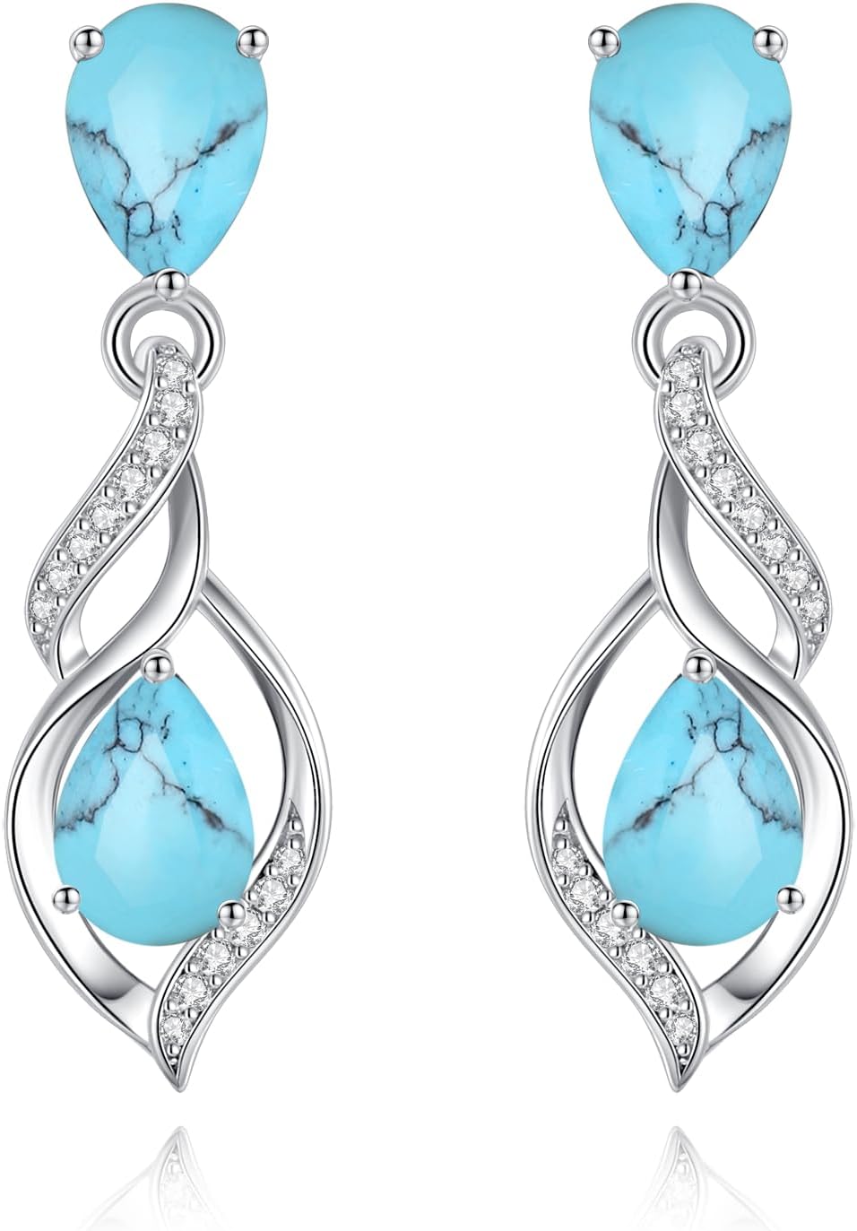 Sterling silver birthstone teardrop earrings with romantic infinity love design in soft, elegant finish