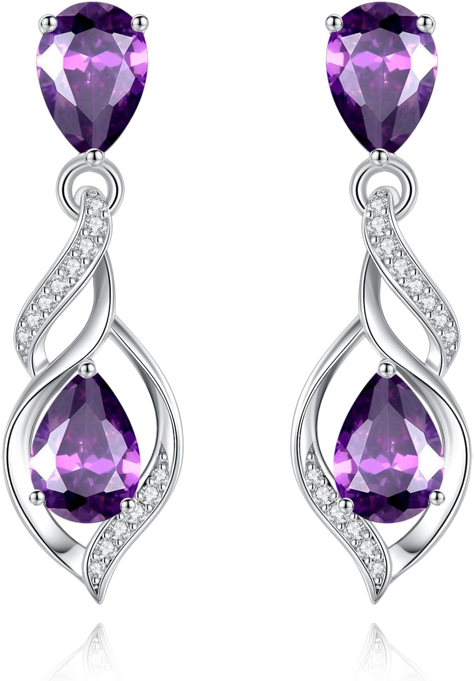 Sterling silver birthstone teardrop earrings with romantic infinity love design in soft, elegant finish