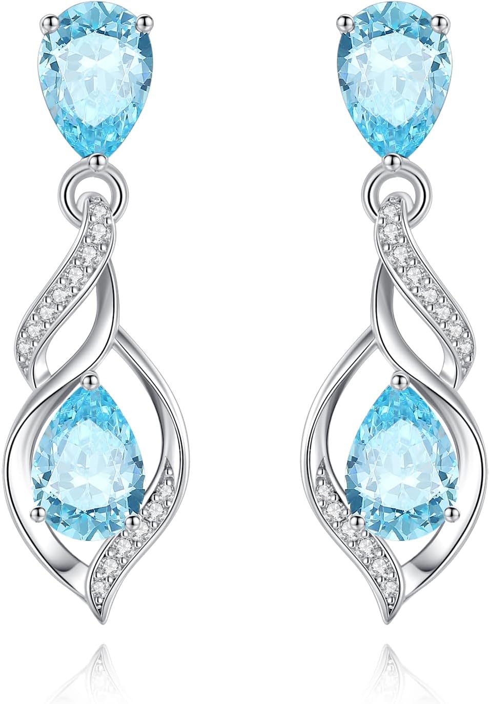 Sterling silver birthstone teardrop earrings with romantic infinity love design in soft, elegant finish