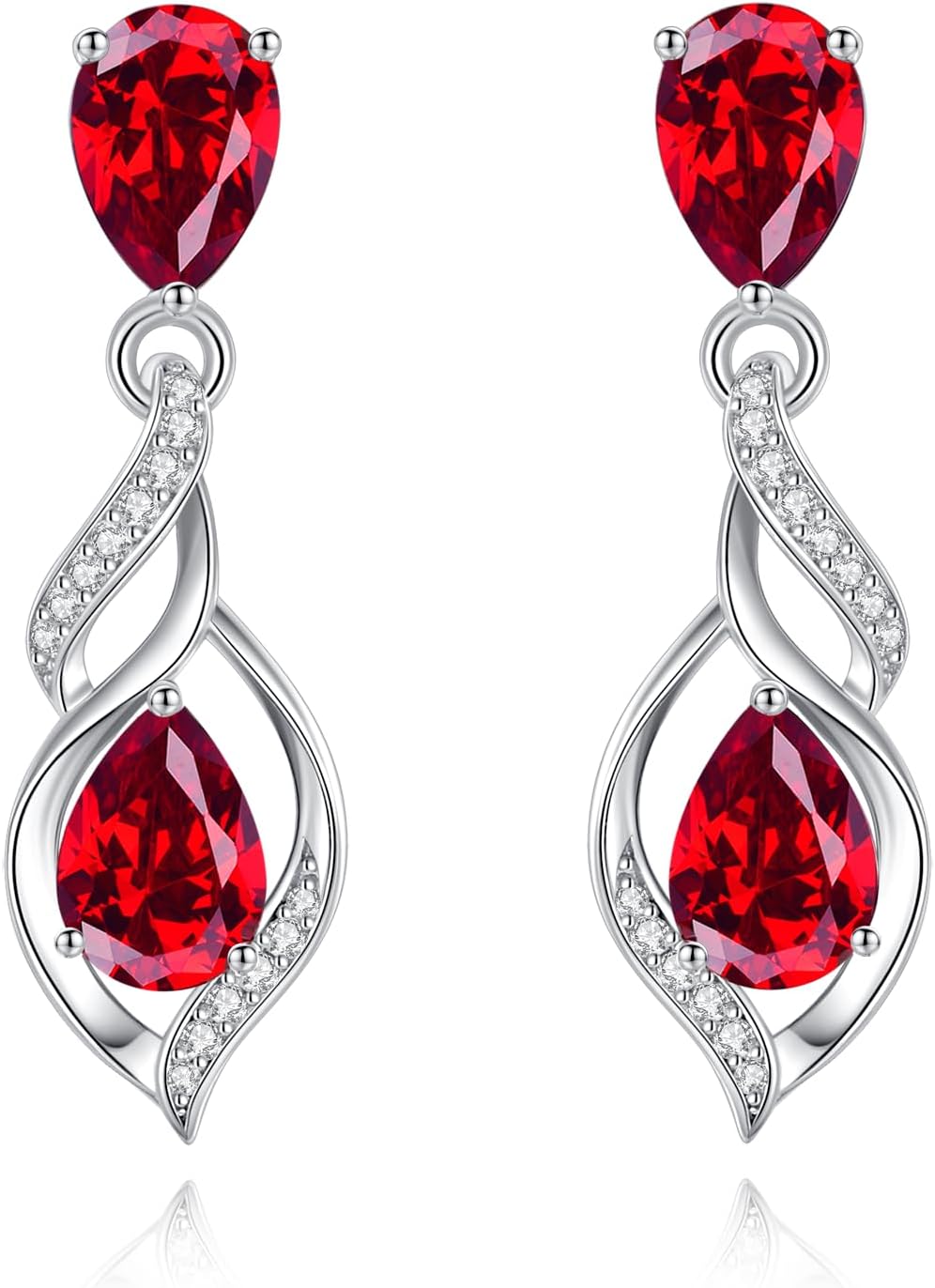 Sterling silver birthstone teardrop earrings with romantic infinity love design in soft, elegant finish