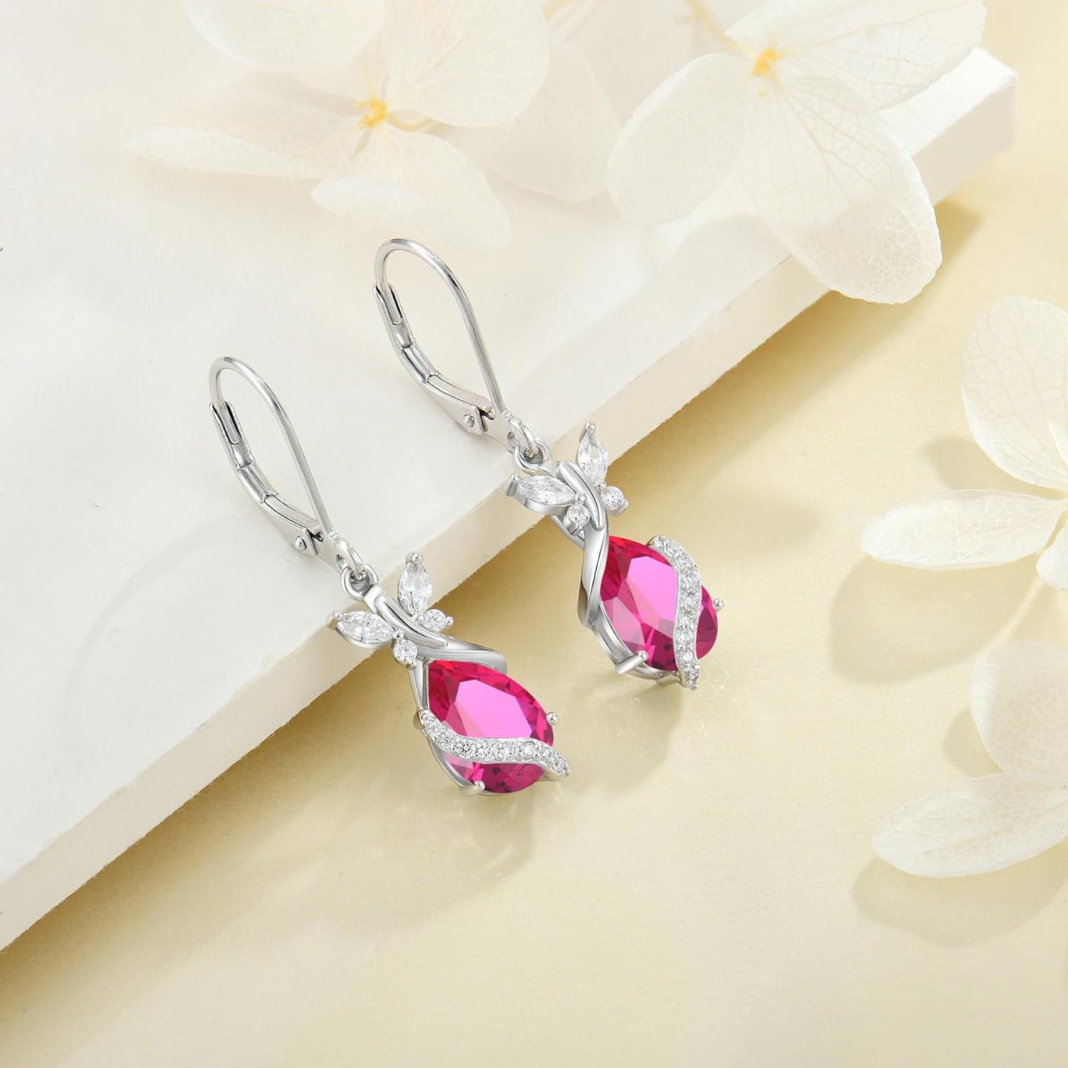Sterling silver butterfly necklace and earring set with ruby stones, 18-inch chain, modern hypoallergenic design for women
