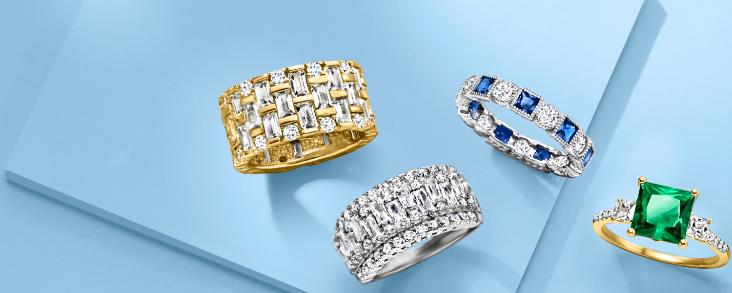 Round and baguette diamond multi-row statement ring in 14kt yellow gold