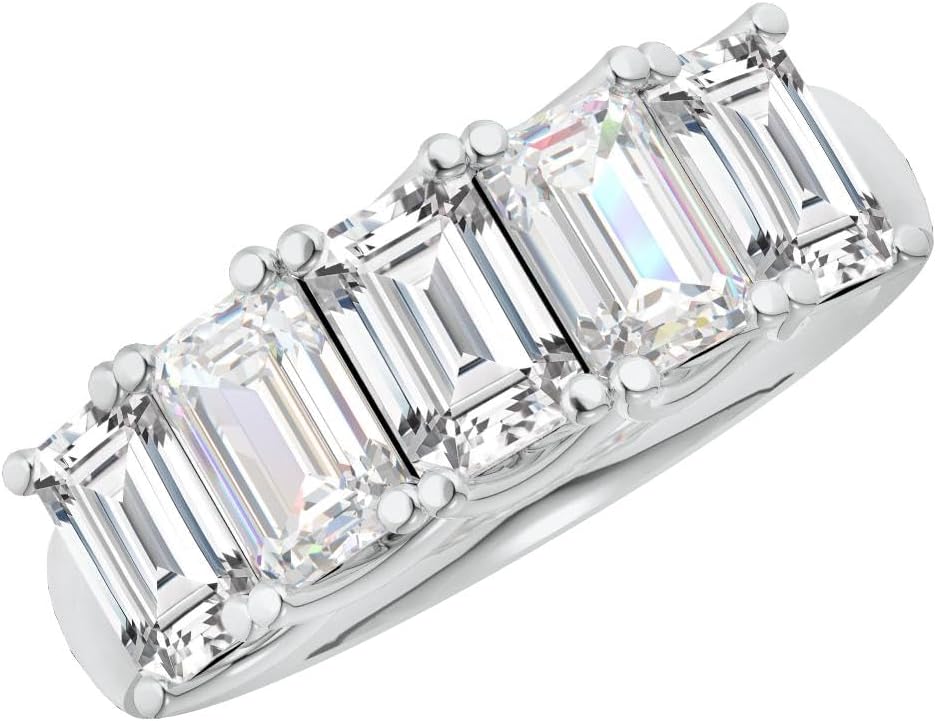 Emerald Cut Lab Diamond 5 Stone Ring 14K White Gold
