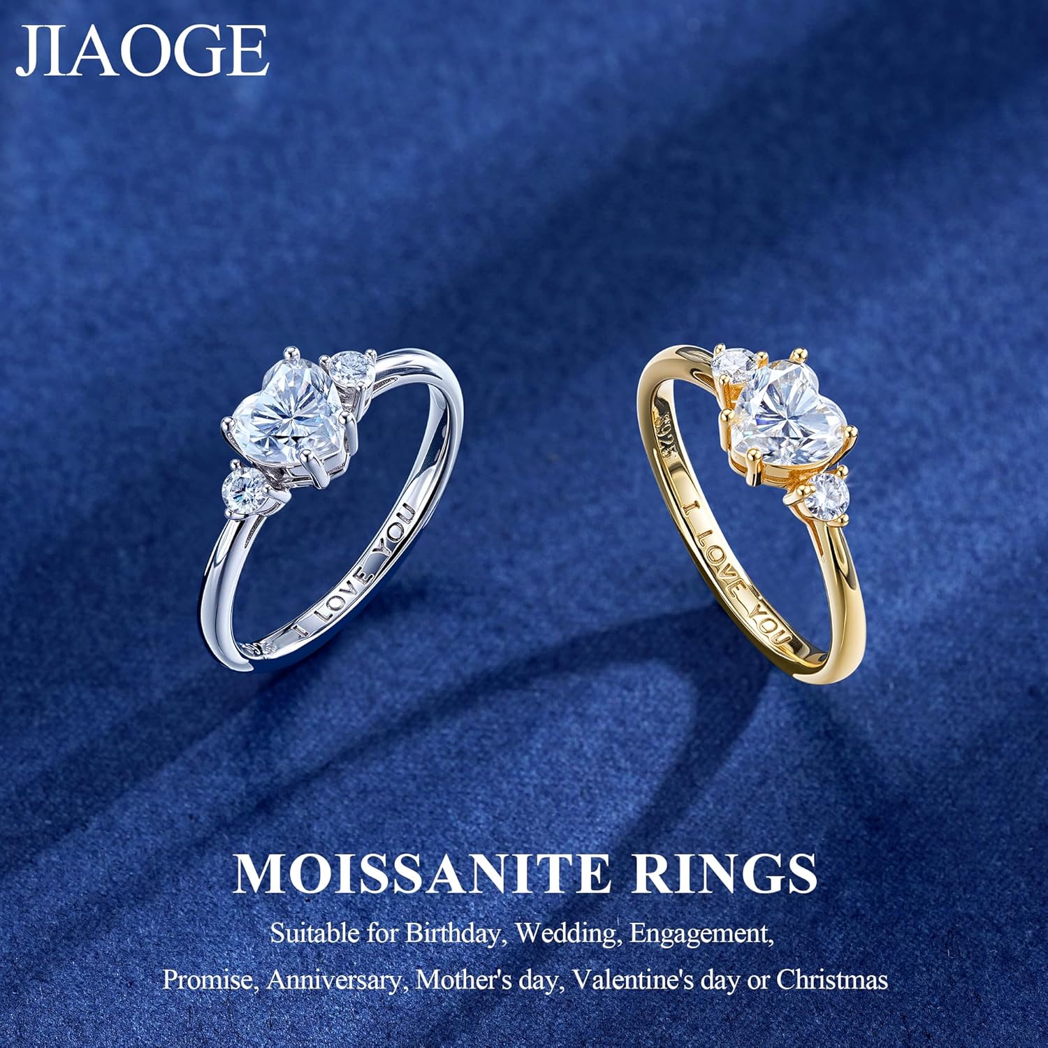 Sterling silver heart cut moissanite engagement ring with brilliant sparkle, romantic style