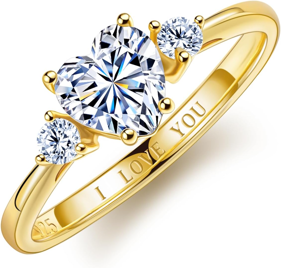 Sterling silver heart cut moissanite engagement ring with brilliant sparkle, romantic style