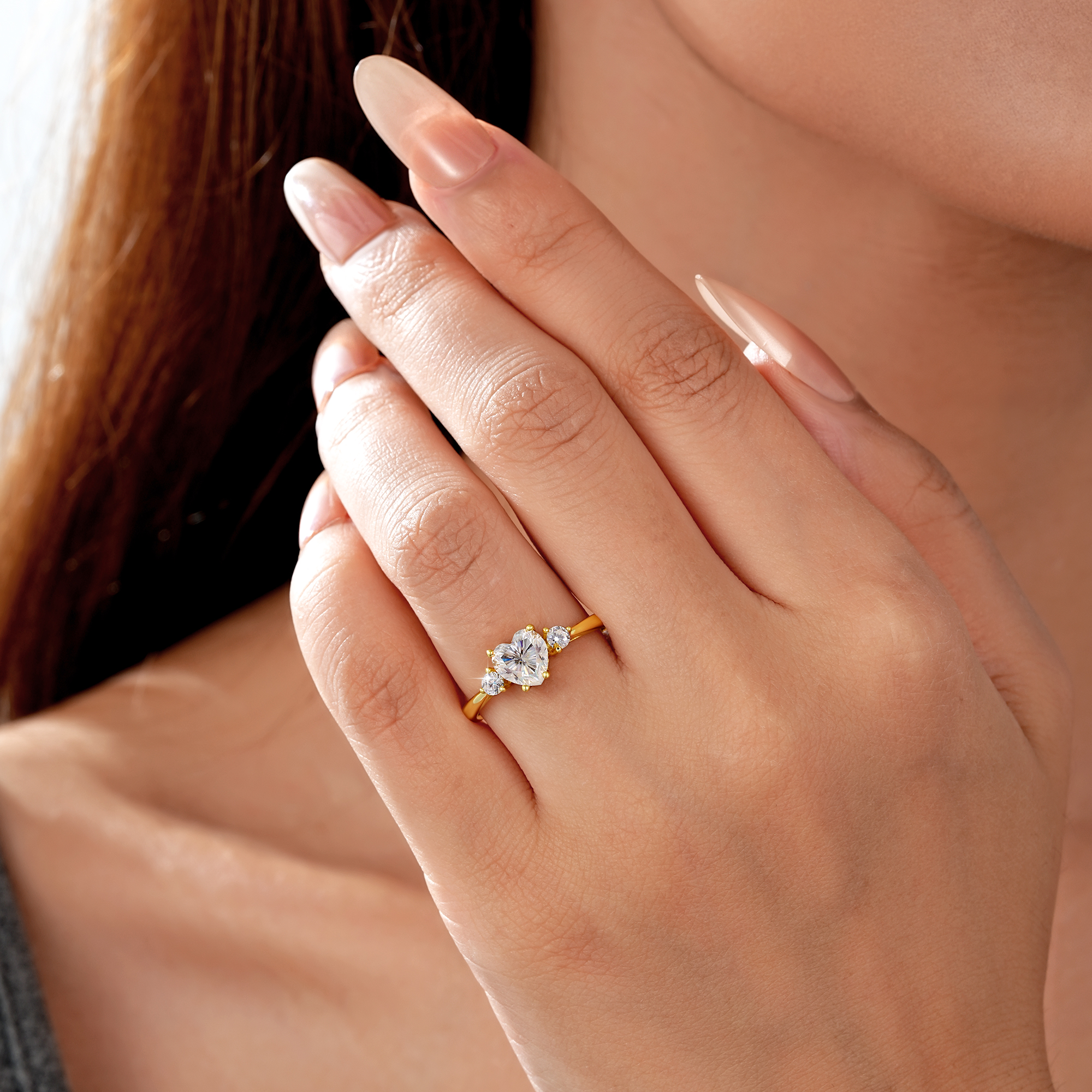 Sterling silver heart cut moissanite engagement ring with brilliant sparkle, romantic style