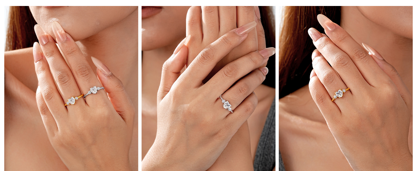 Sterling silver heart cut moissanite engagement ring with brilliant sparkle, romantic style