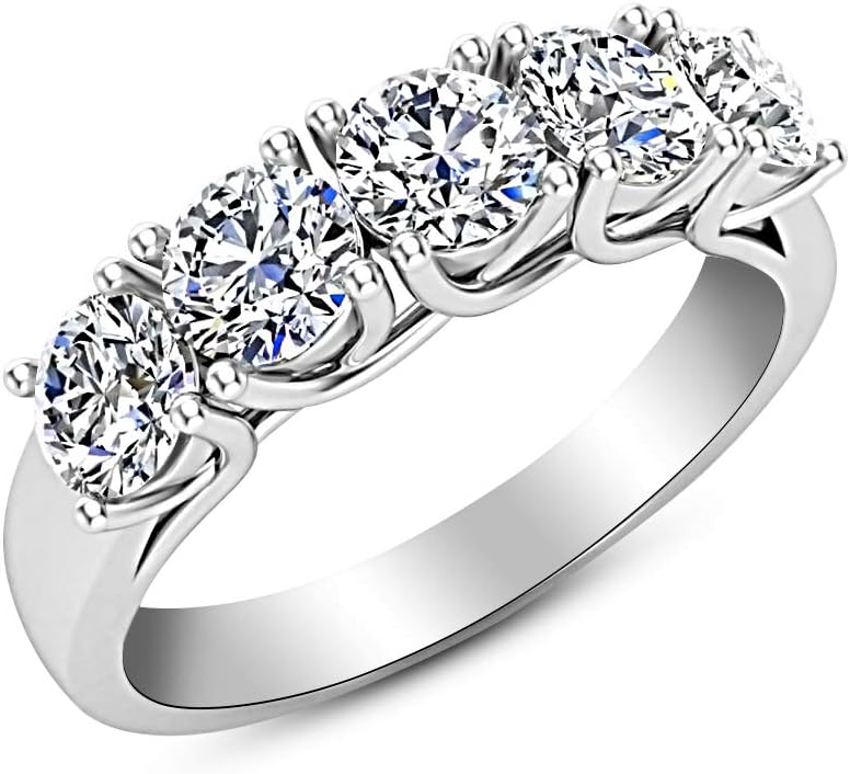 Classic five stone lab-grown diamond ring in 14k gold with VS2-SI1 clarity, displayed on white background