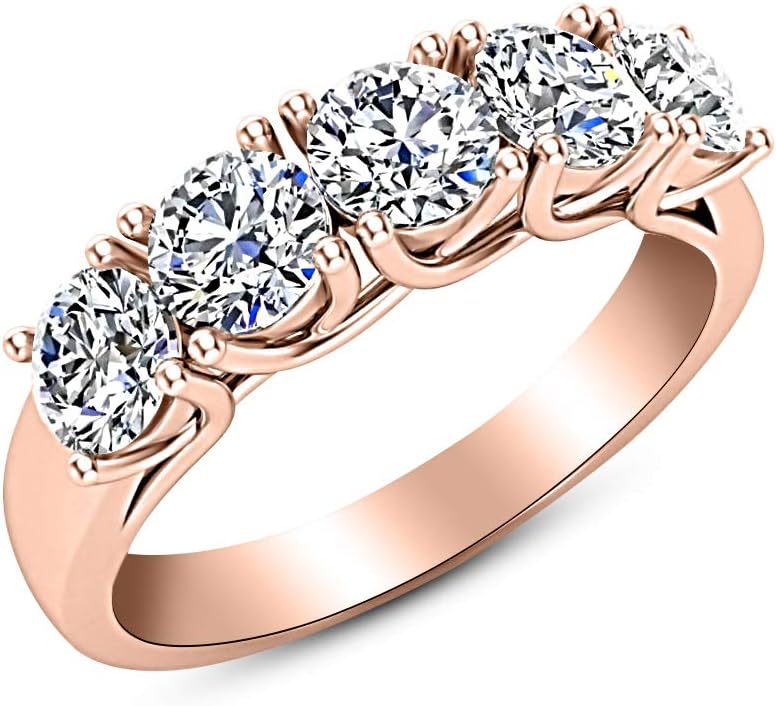 Classic five stone lab-grown diamond ring in 14k gold with VS2-SI1 clarity, displayed on white background