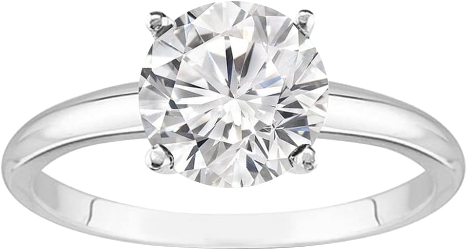 14K white gold solitaire engagement ring with round lab grown diamond in 4-prong setting