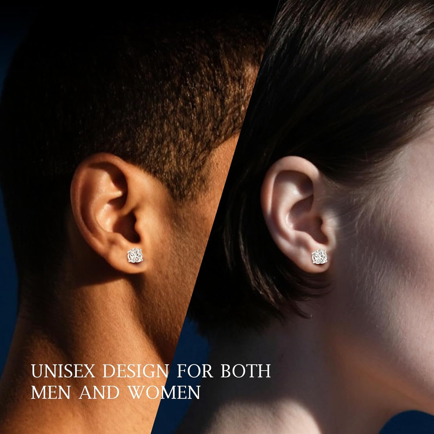 Round moissanite stud earrings in 925 sterling silver with classic diamond-cut brilliance, available in multiple carat weights