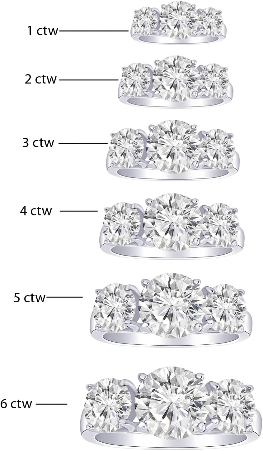 Three stone round cut lab-grown diamond engagement ring in 14k gold with classic band