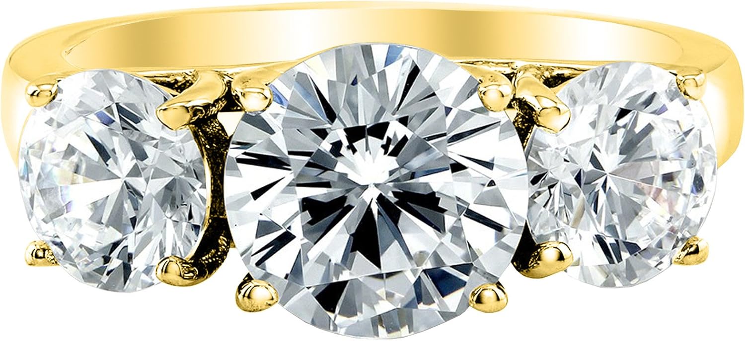 Three stone round cut lab-grown diamond engagement ring in 14k gold with classic band