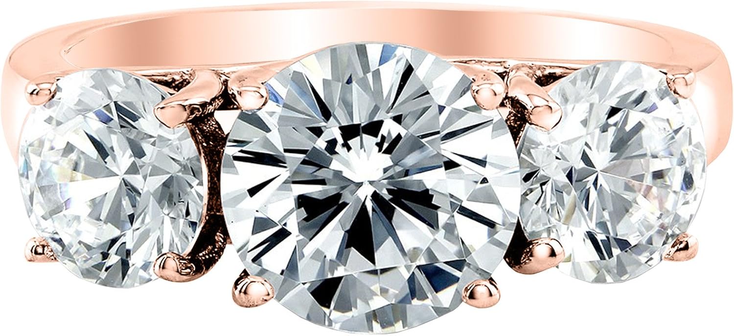 Three stone round cut lab-grown diamond engagement ring in 14k gold with classic band