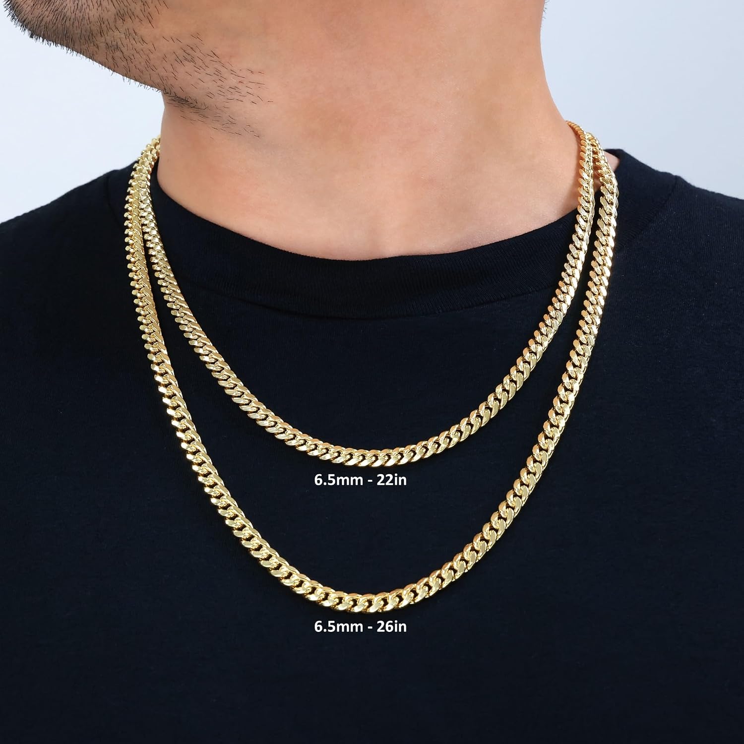 14K yellow gold Miami Cuban link chain necklace, 6.5mm width, adjustable length