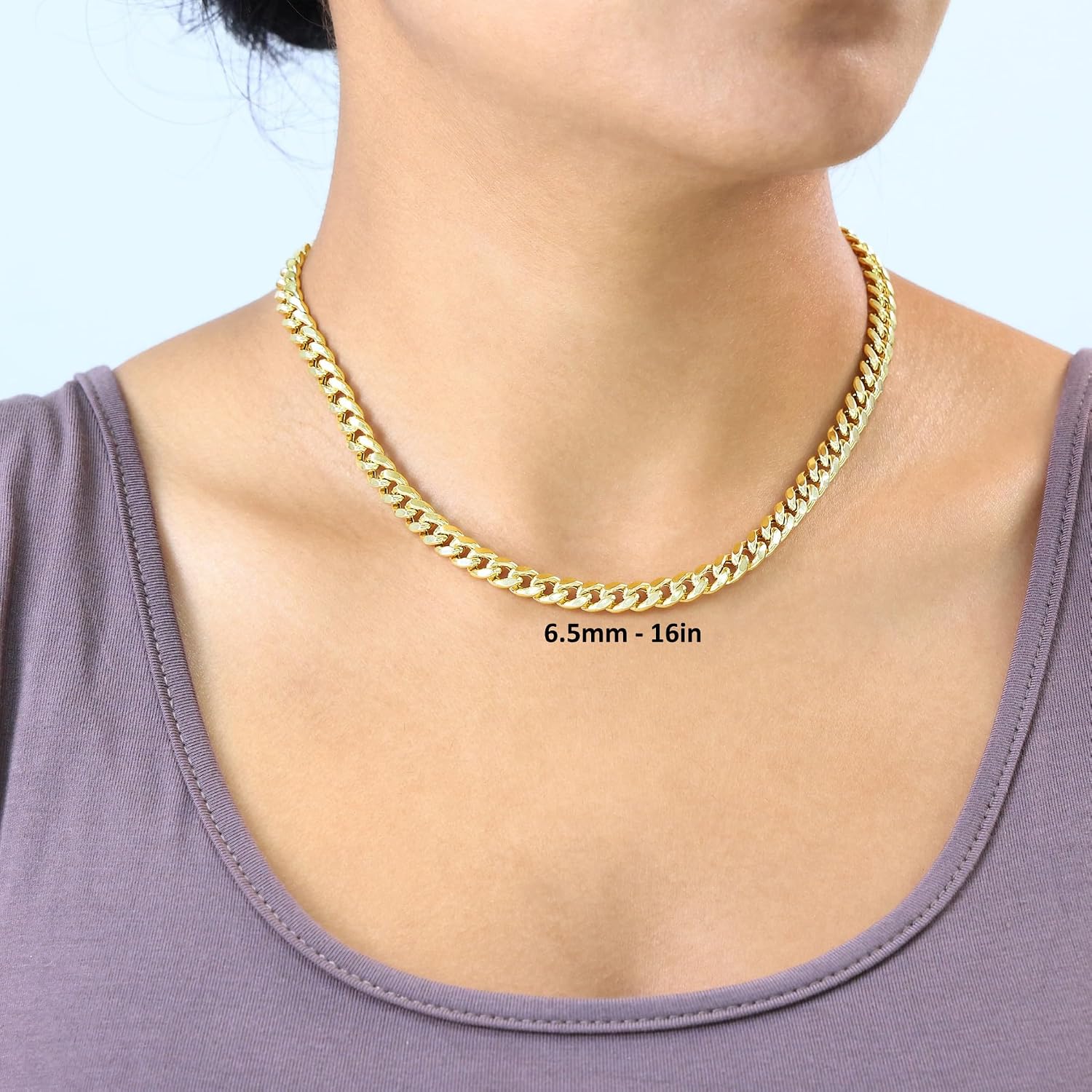 14K yellow gold Miami Cuban link chain necklace, 6.5mm width, adjustable length