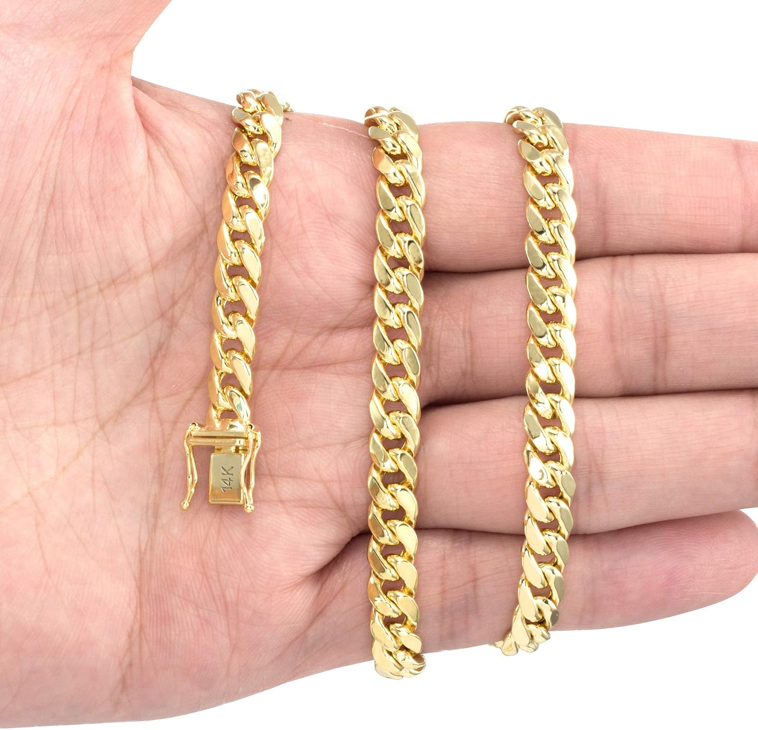 14K yellow gold Miami Cuban link chain necklace, 6.5mm width, adjustable length