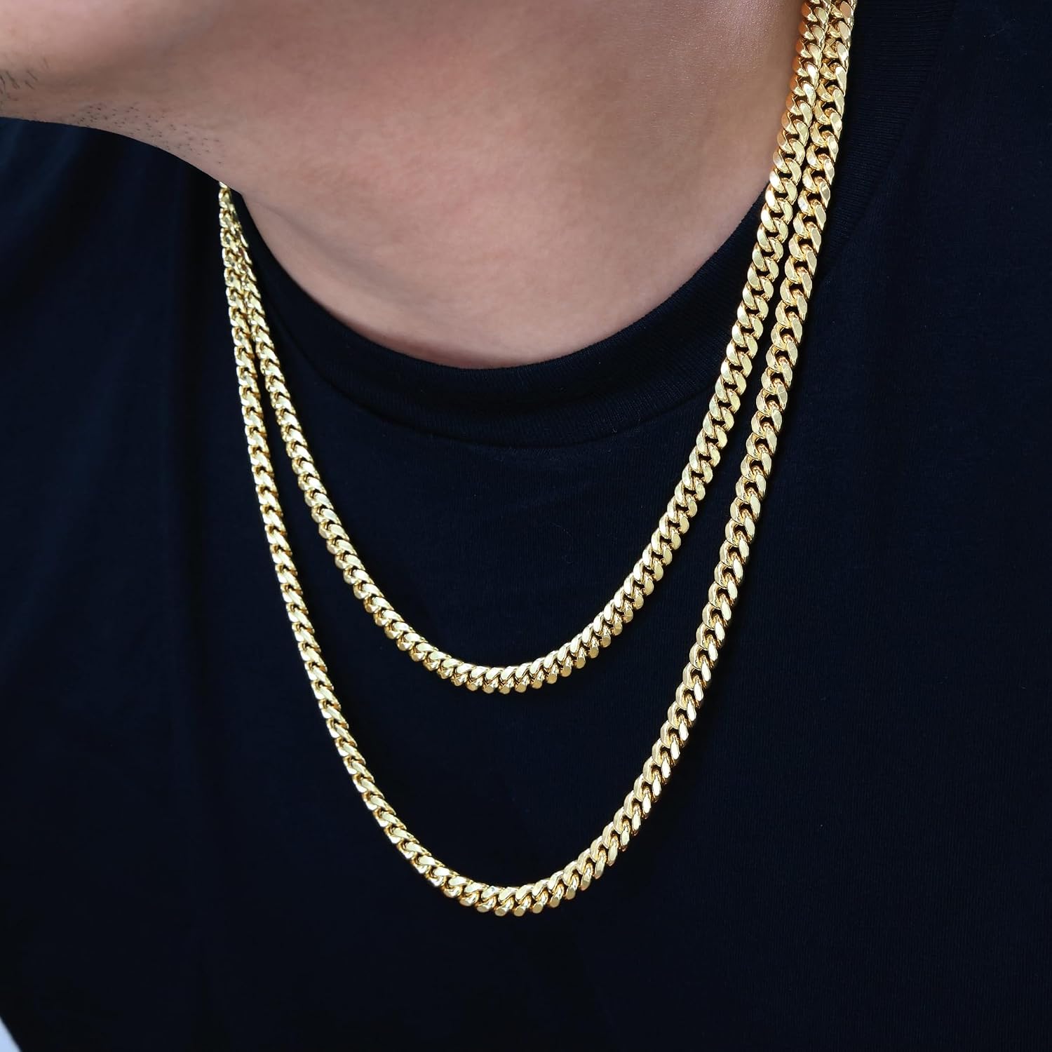 14K yellow gold Miami Cuban link chain necklace, 6.5mm width, adjustable length