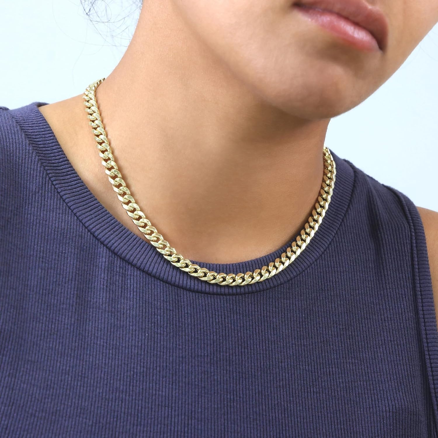 14K yellow gold Miami Cuban link chain necklace, 6.5mm width, adjustable length
