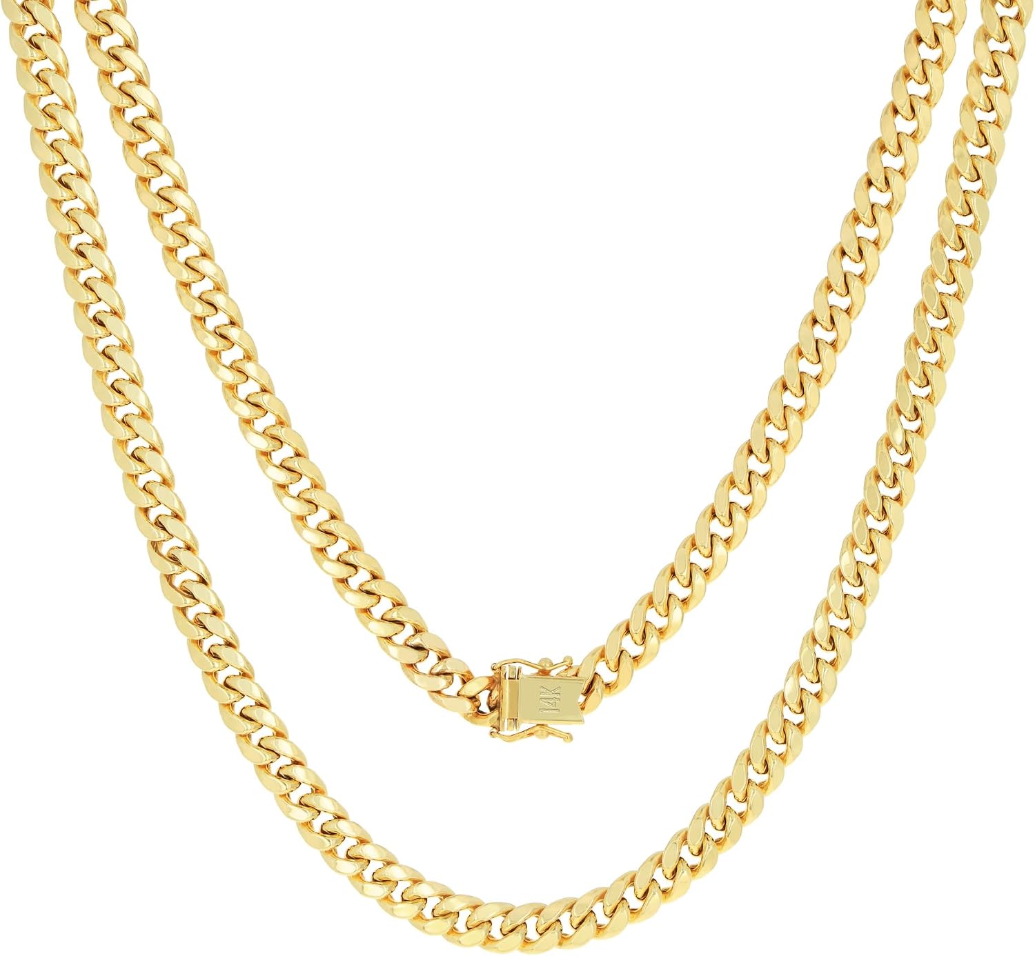 14K yellow gold Miami Cuban link chain necklace, 6.5mm width, adjustable length