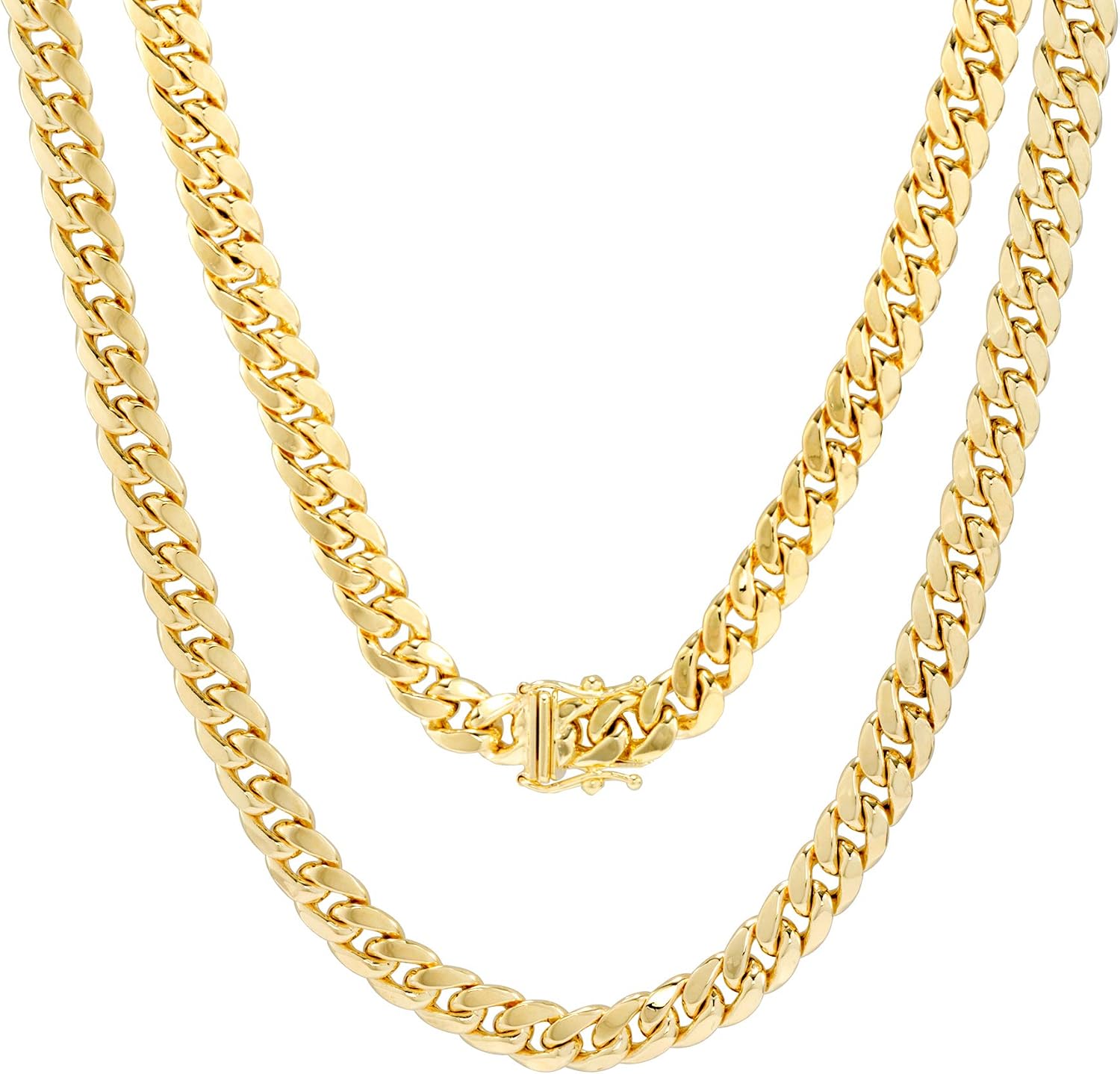 14K yellow gold Miami Cuban link chain necklace, 6.5mm width, adjustable length