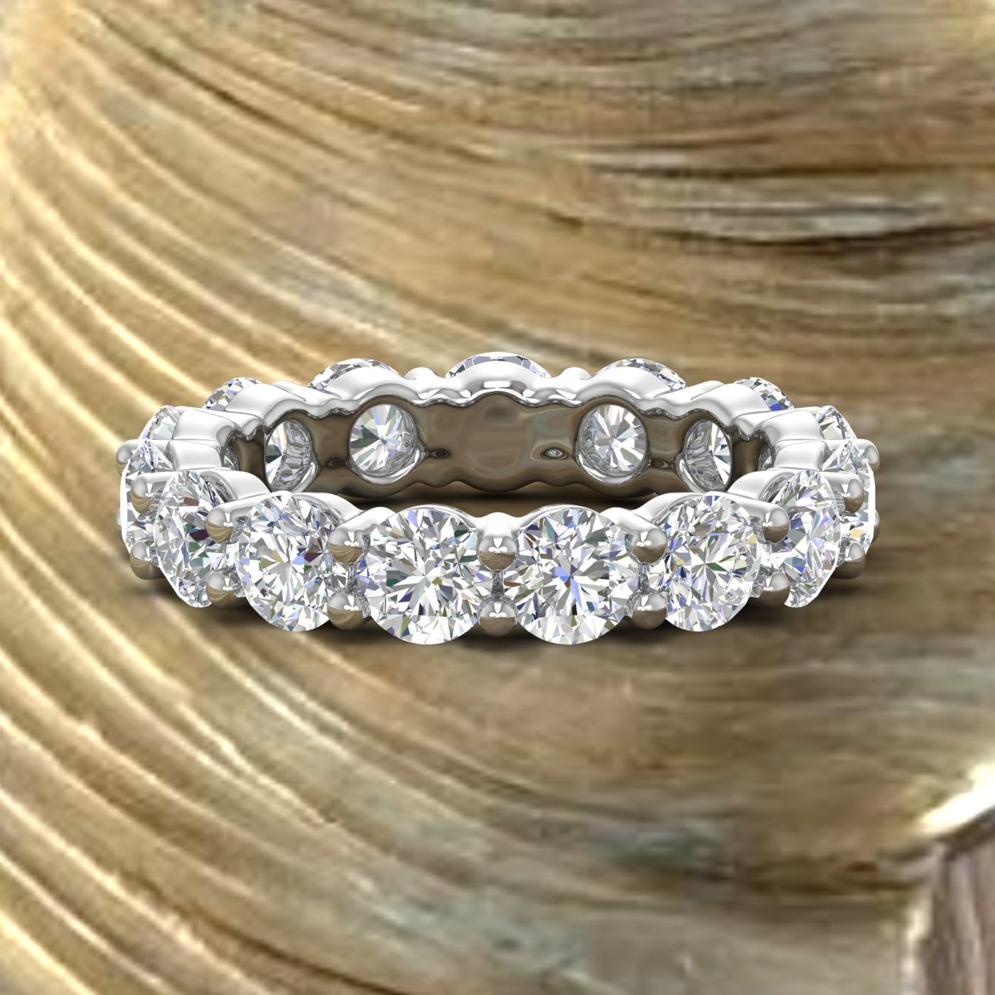 5 carat diamond eternity wedding band in 14K gold with IGI certification, classic round brilliant cuts
